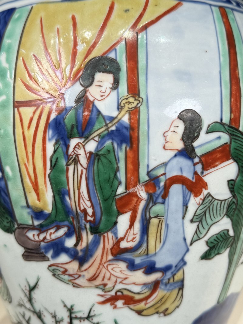 清顺治-康熙 青花五彩婴戏拟三国诸葛亮五丈原退兵图将军罐 - 图16