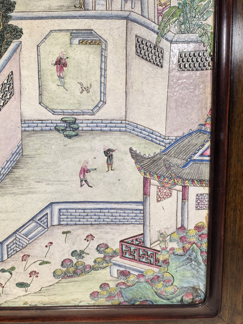 清乾隆 洋彩豫章书院西洋人物瓷板 - 图2