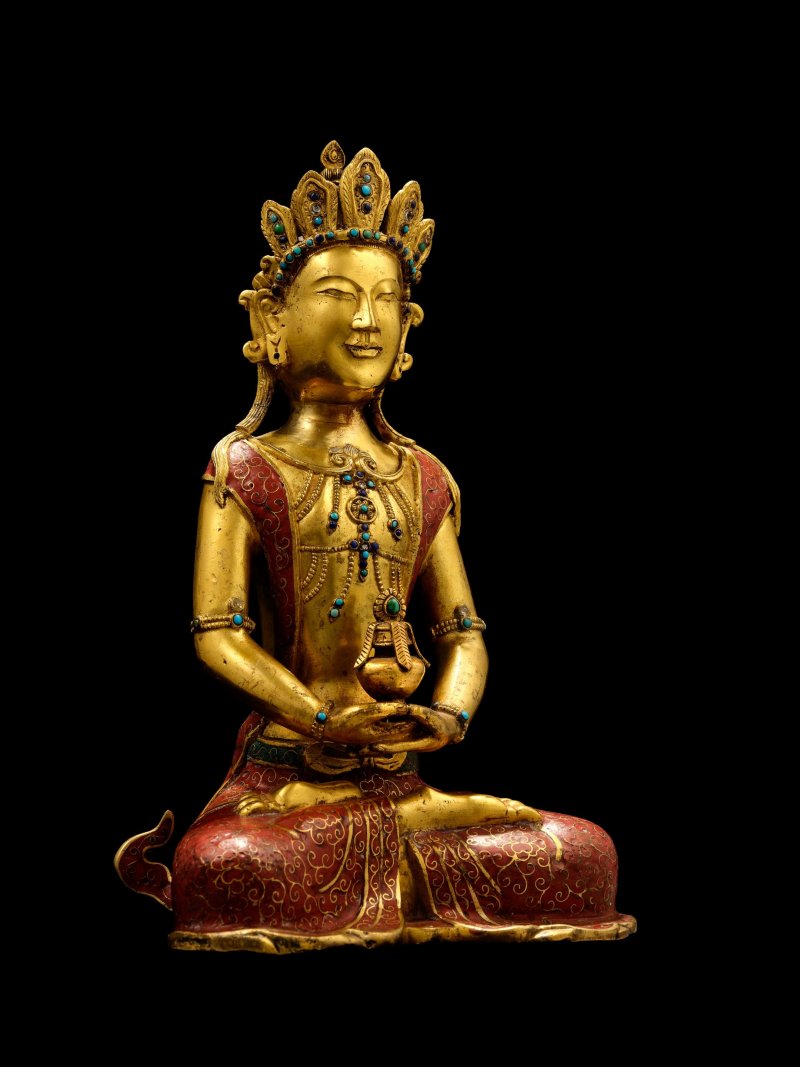 十八世紀上半葉　銅鎏金掐絲琺瑯無量壽佛坐像 | A RARE GILT-BRONZE AND CLOISONNÉ ENAMEL FIGURE OF AMITAYUS - 图7