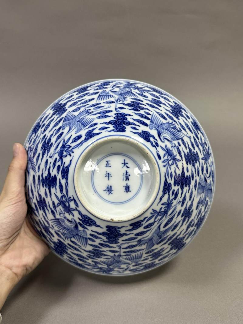    清雍正 青花云鹤九霄斗笠碗 - 图8