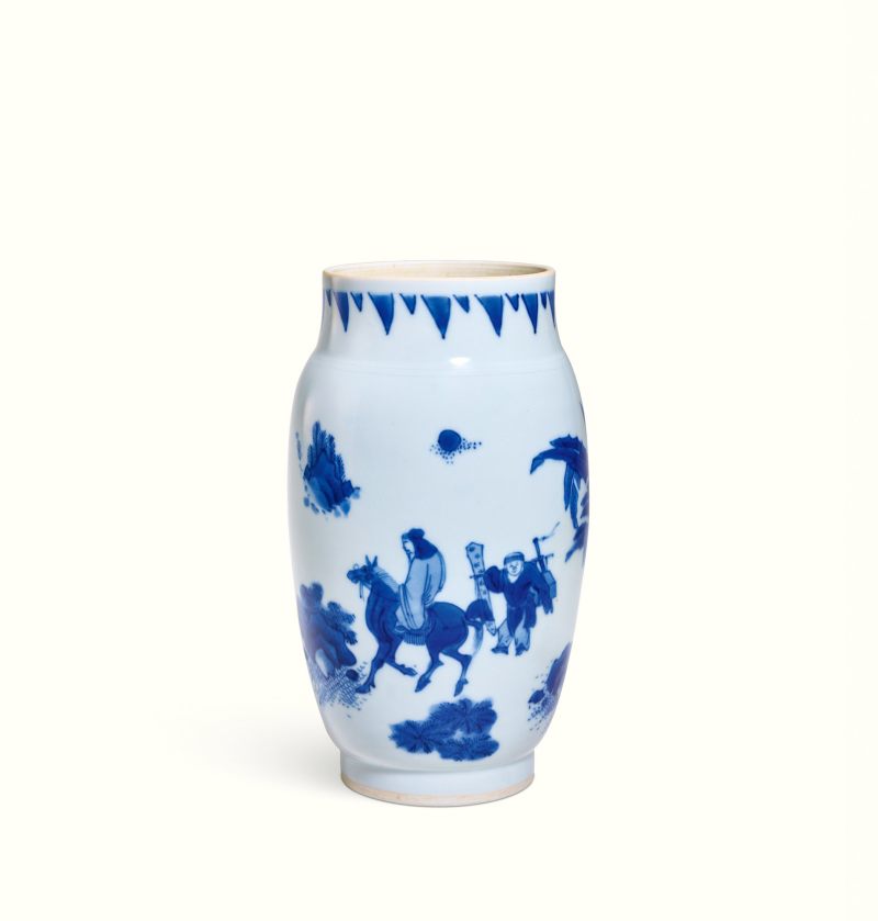 明崇祯 青花携琴访友图莲子罐 - 图1