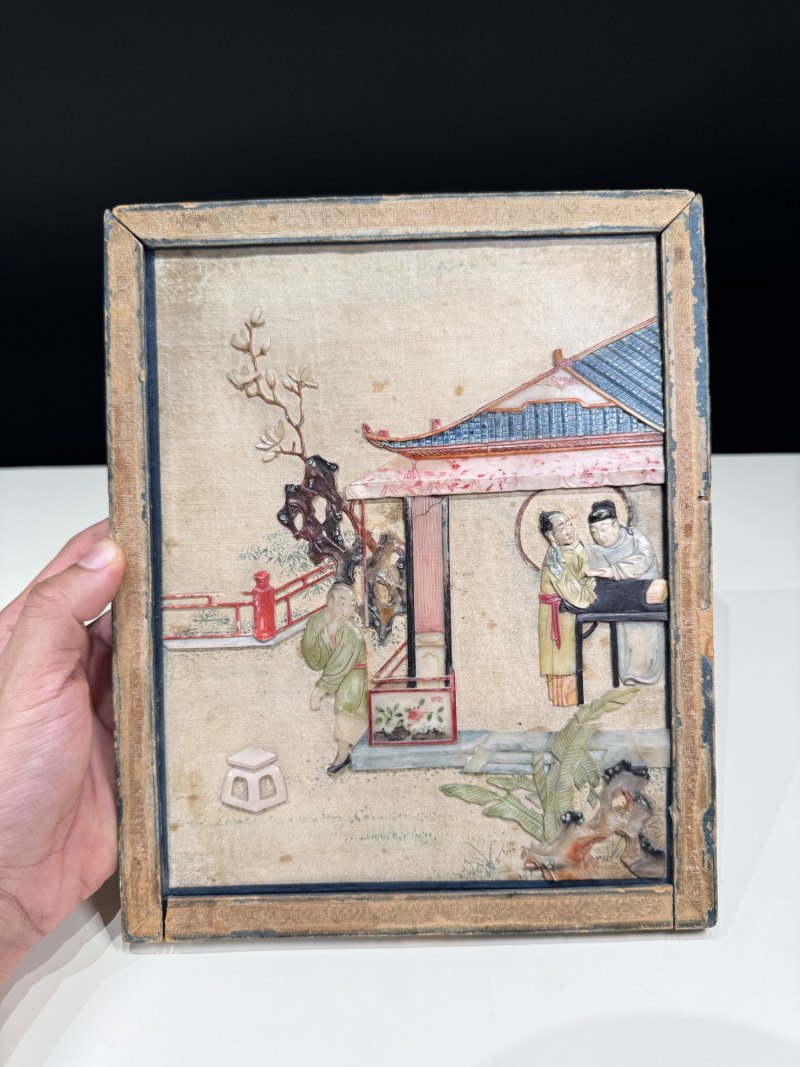 清乾隆 百宝嵌庭院人物故事图插屏 - 图10