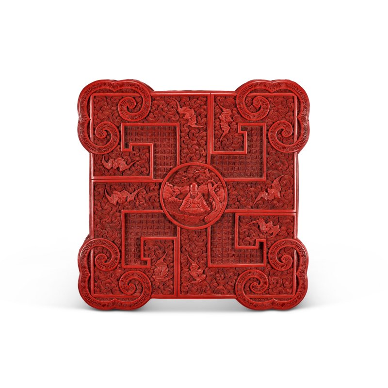 清乾隆 剔紅福壽雙全八寳紋蓋盒連座  QIANLONG PERIOD (1736-1795) - 图2