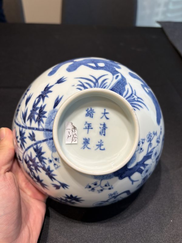 清光緒青花歲寒三友圖碗一對 - 图22