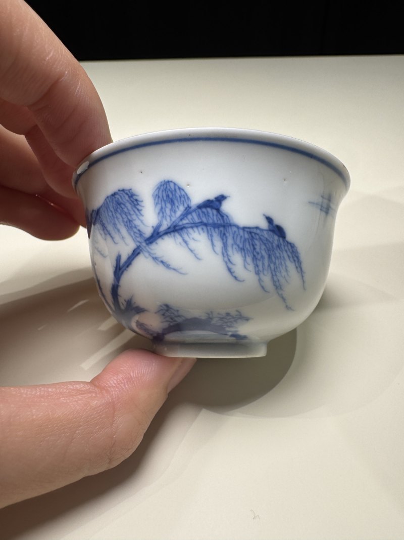 清康熙 青花“两只黄鹂鸣翠柳，一行白鹭上青天”图茶圆一对 - 图6