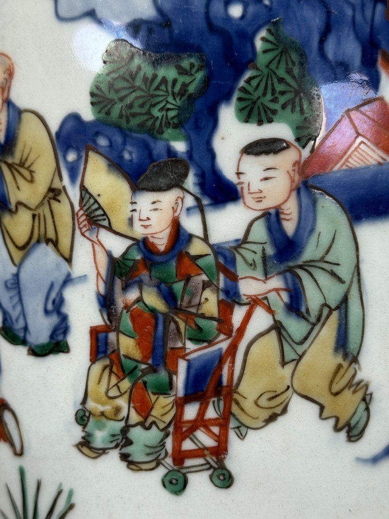 清顺治-康熙 青花五彩婴戏拟三国诸葛亮五丈原退兵图将军罐 - 图17