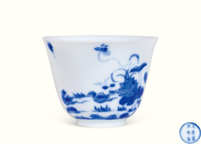 清康熙 青花鸳鸯荷花纹花神杯 - 图1