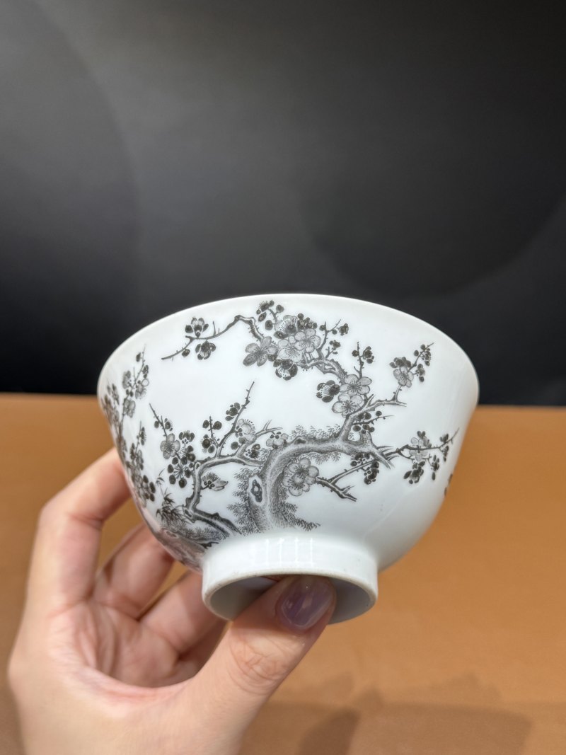 清道光 『嶰竹主人造』珐琅墨彩喜鹊登梅图碗 - 图7