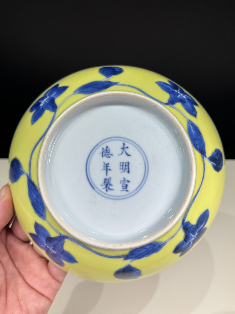 清雍正 黄地青花花卉纹盘 - 图7