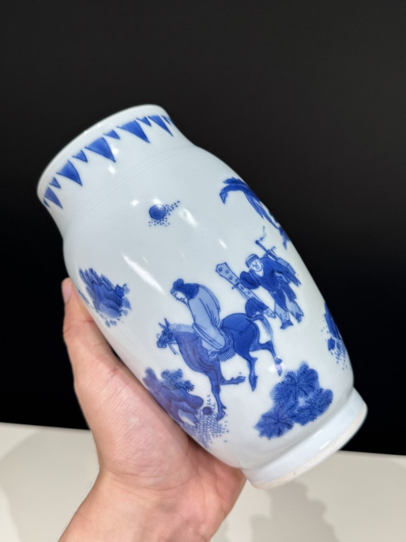 明崇祯 青花携琴访友图莲子罐 - 图3