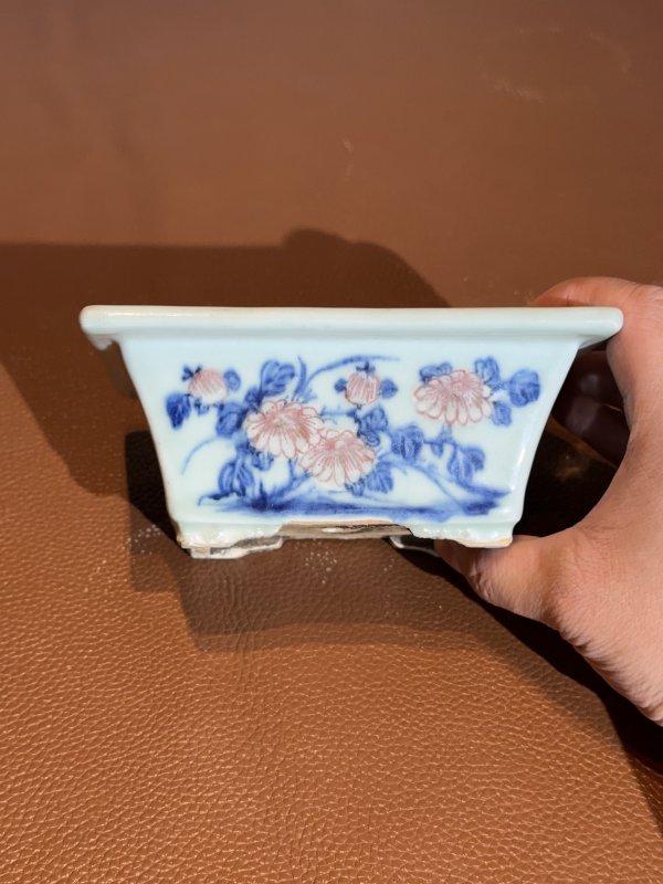 清乾隆 青花釉里红花卉纹三件 - 图8