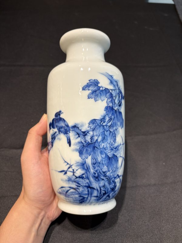 民國王步風格青花花鳥瓶一對 - 图11