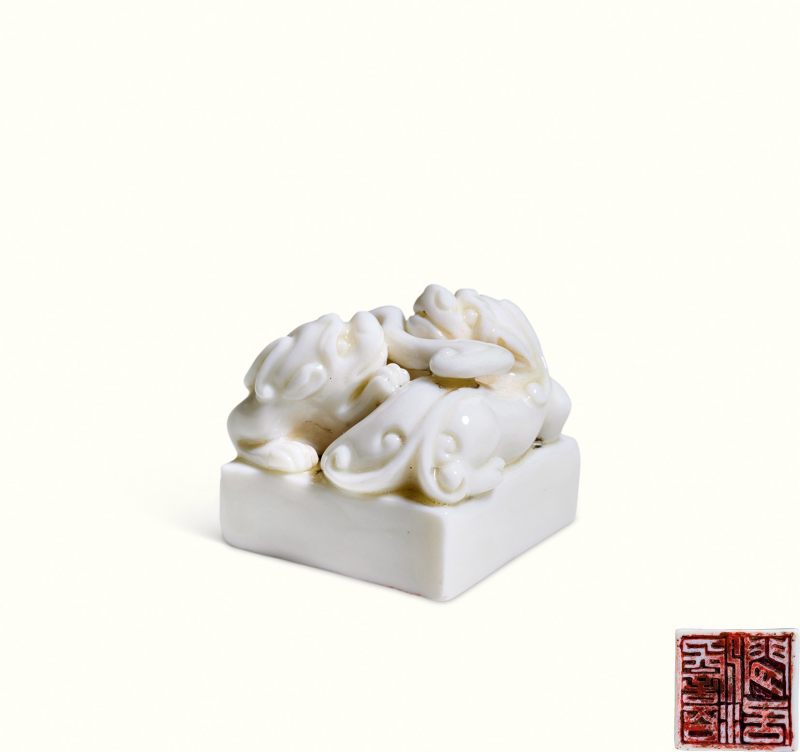 明末清初 德化双螭龙如意钮章