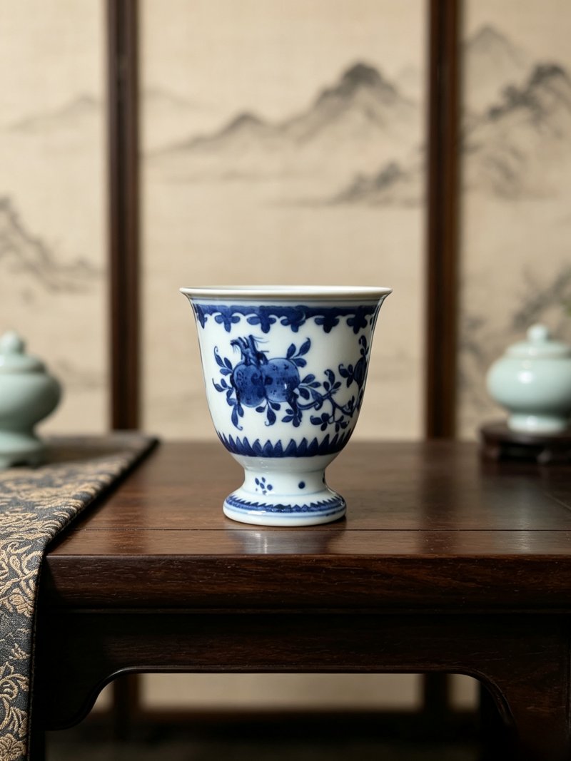 清乾隆 青花折枝花卉纹高足杯 - 图1