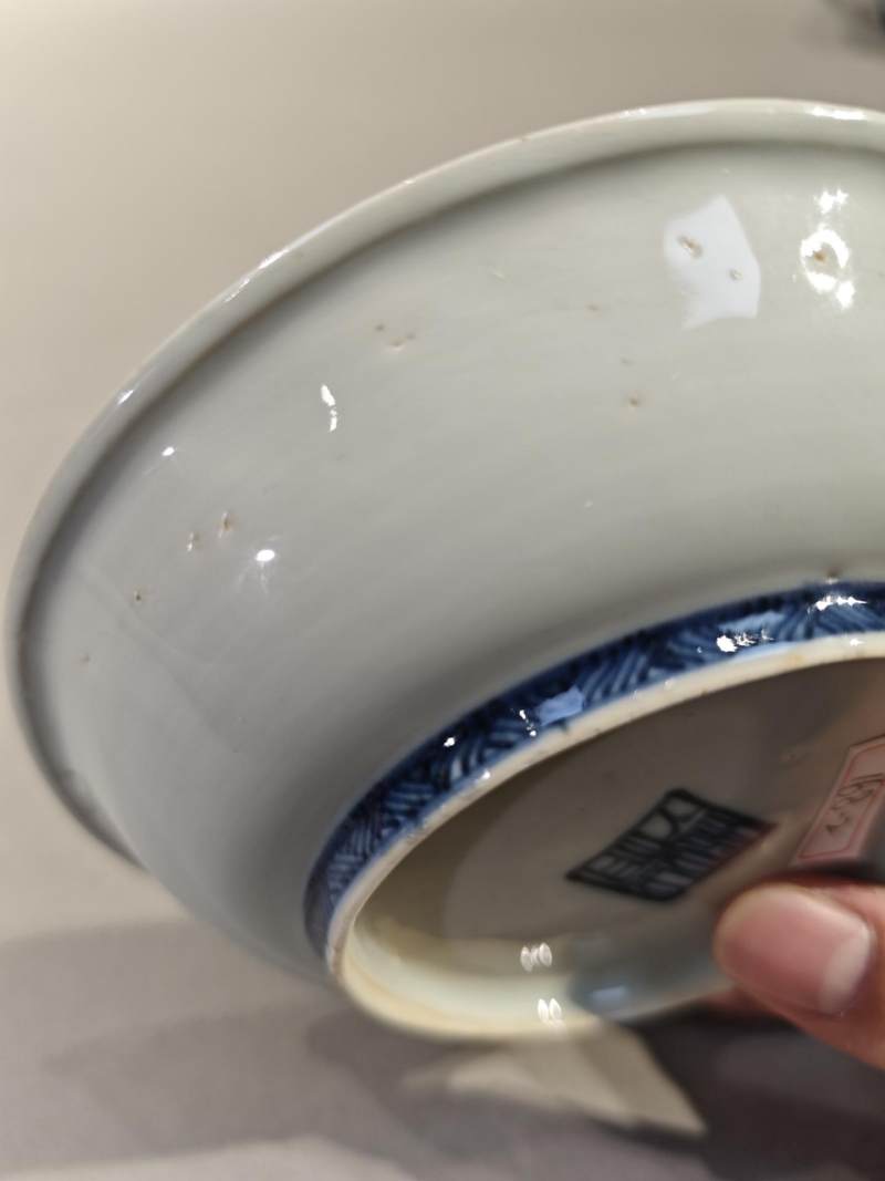    明嘉靖 青花沥粉一路连科盘（一对） - 图8