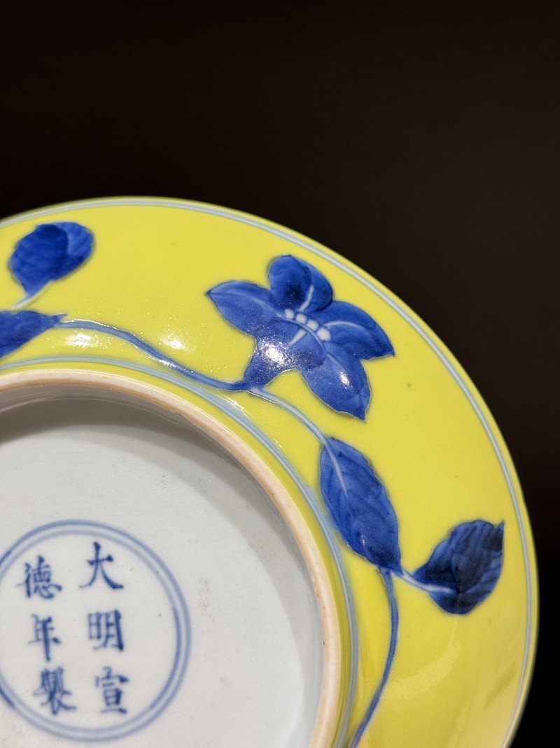 清雍正 黄地青花花卉纹盘 - 图8