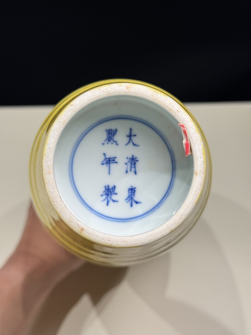 清晚期 黄釉暗刻四季花卉纹大柳叶瓶 - 图13