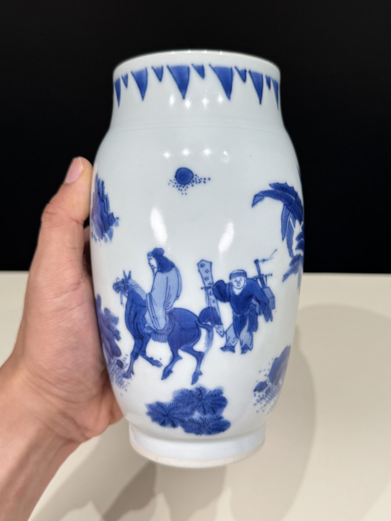 明崇祯 青花携琴访友图莲子罐 - 图4
