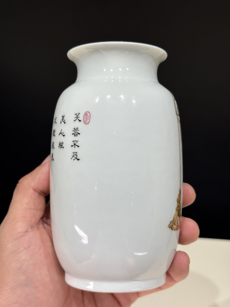 民国 洪宪御制珐琅彩仕女图瓶 - 图8
