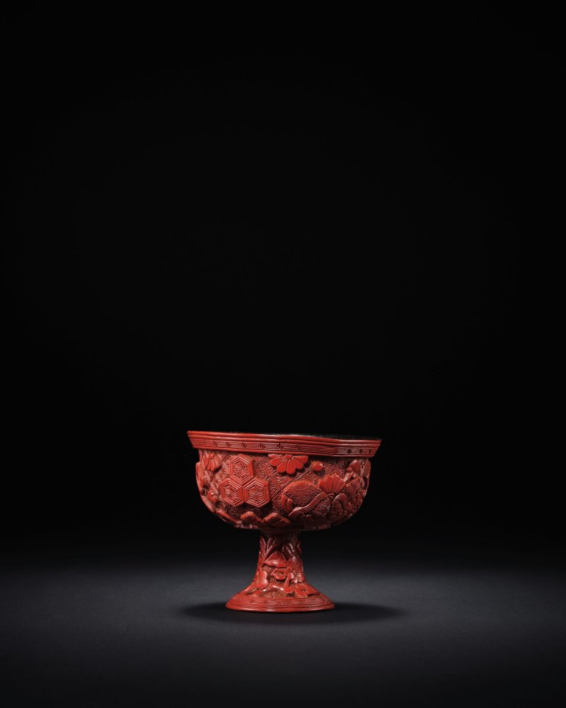 明晚期　剔紅花果八寳紋高足碗 | A CARVED CINNABAR LACQUER 'BABAO' STEM BOWL - 图4