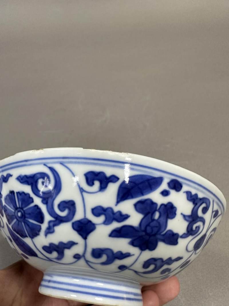    明末清初 青花缠枝栀子纹碗 - 图5