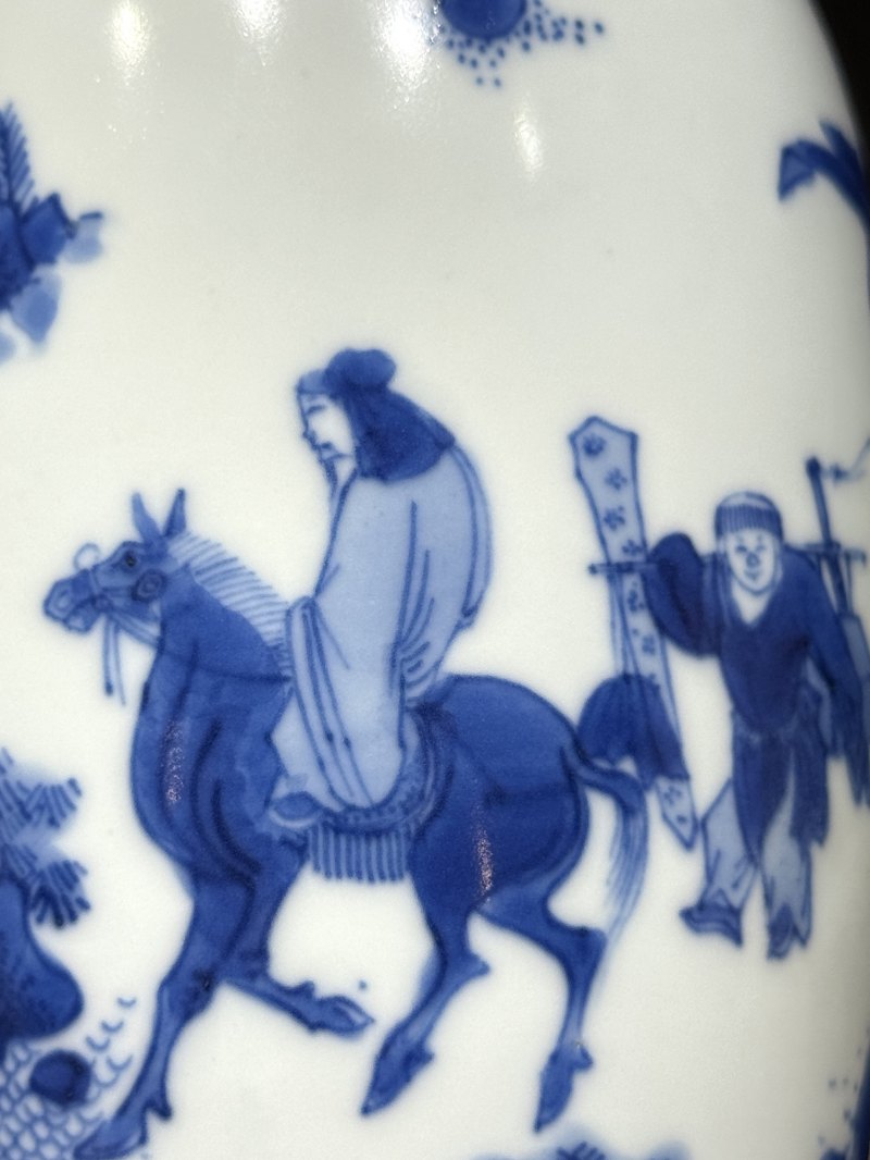 明崇祯 青花携琴访友图莲子罐 - 图5