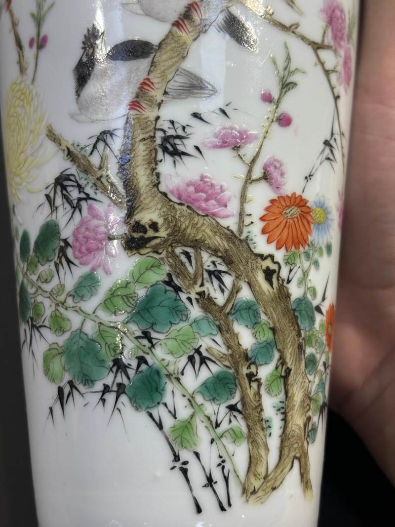    民国 粉彩喜鹊图洗口瓶 - 图7