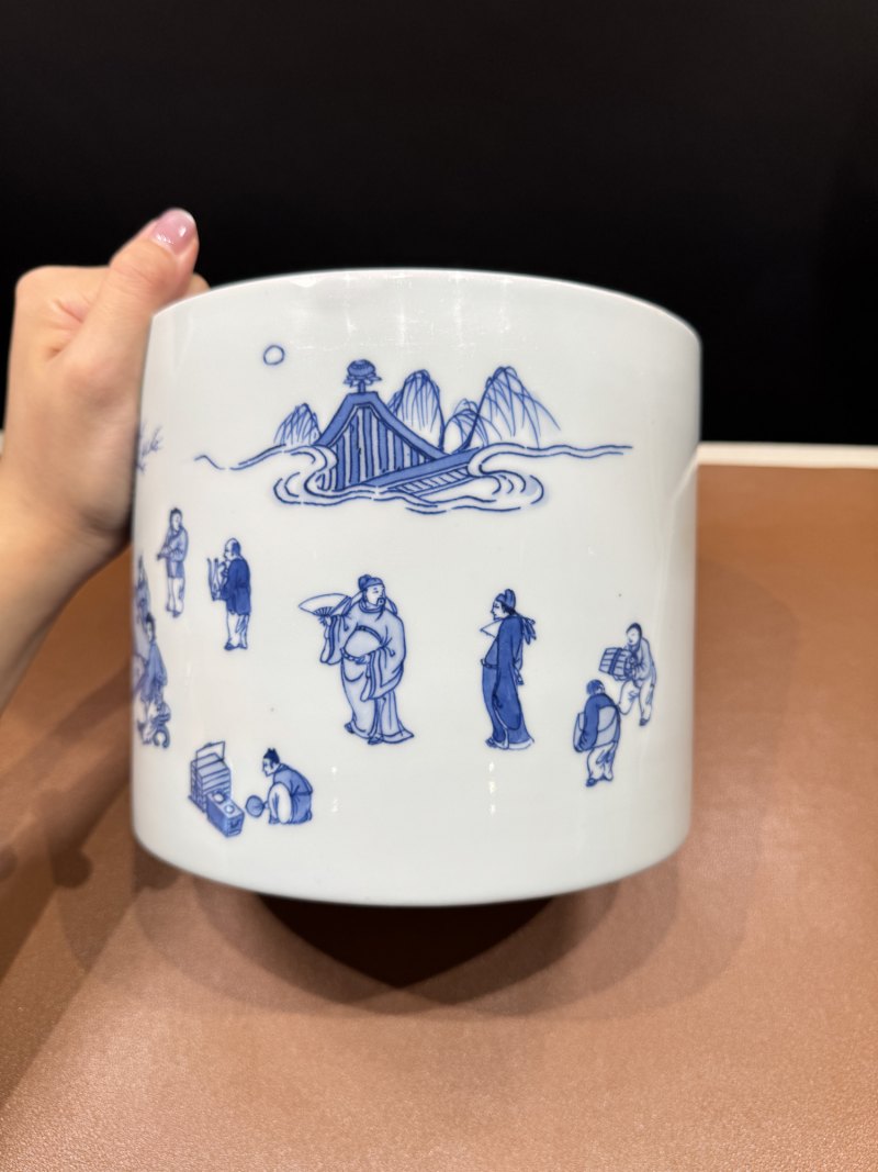 清康熙 青花春夜宴桃李园诗文笔筒 - 图7