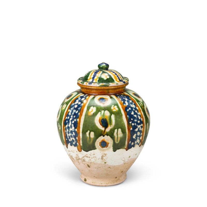 唐　三彩加藍萬年罐 | A BLUE-SPLASHED AND SANCAI-GLAZED JAR AND COVER - 图5