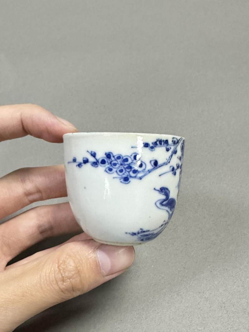    清中期 青花花鸟诗文卧足杯 - 图3