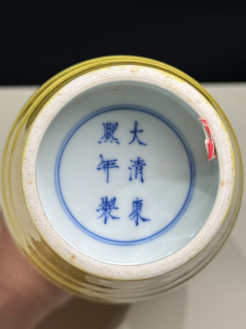清晚期 黄釉暗刻四季花卉纹大柳叶瓶 - 图14