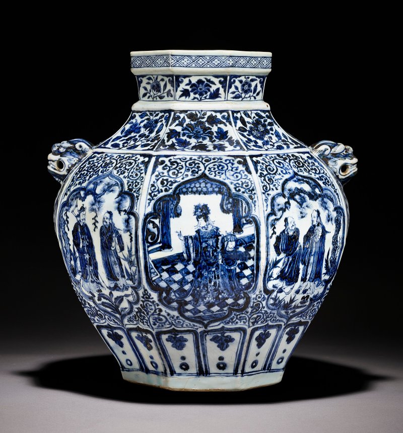 元 青花開光「西王母蟠桃會」故事圖八方大罐  YUAN DYNASTY (1279-1368) - 图6