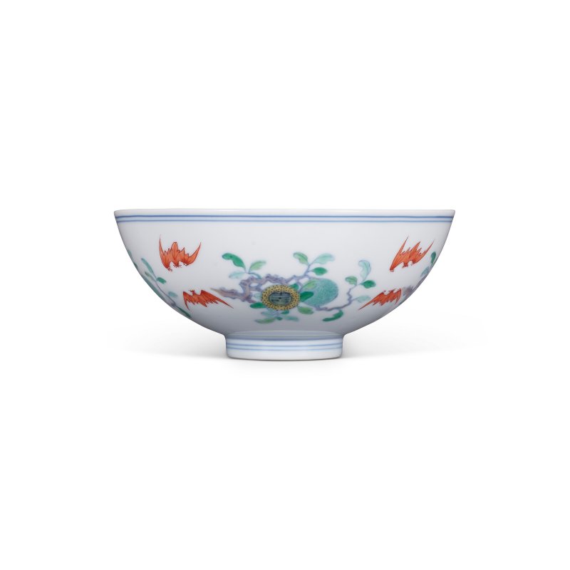 清雍正 鬥彩福壽雙全紋盌 雙圈六字楷書款  YONGZHENG SIX-CHARACTER MARK IN UNDERGLAZE BLUE WITHIN A DOUBLE CIRCLE AND OF THE PERIOD (1723-1735) - 图1