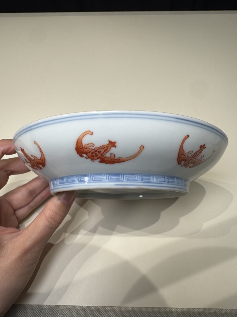 清嘉庆 青花矾红洪福齐天盘 - 图4