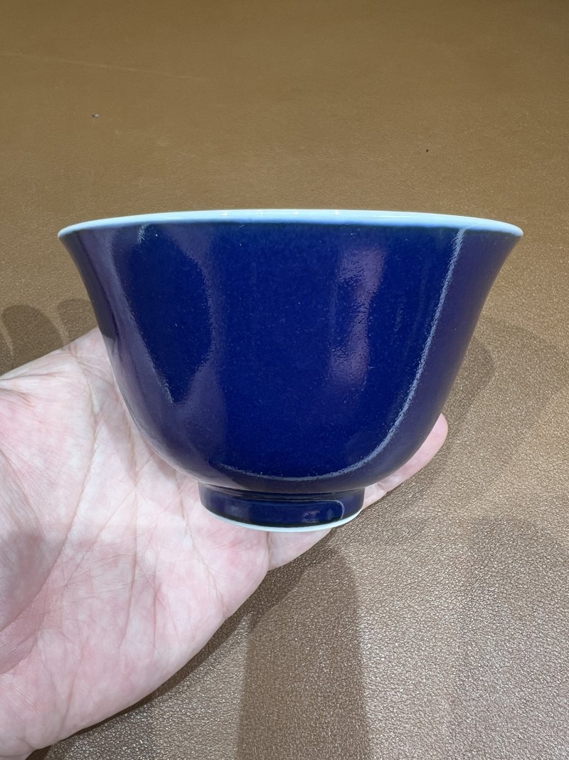 清雍正 宝石蓝釉金钟杯一对 - 图13