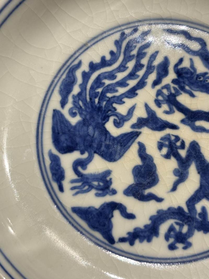   明嘉靖 青花龙凤纹盘 - 图3