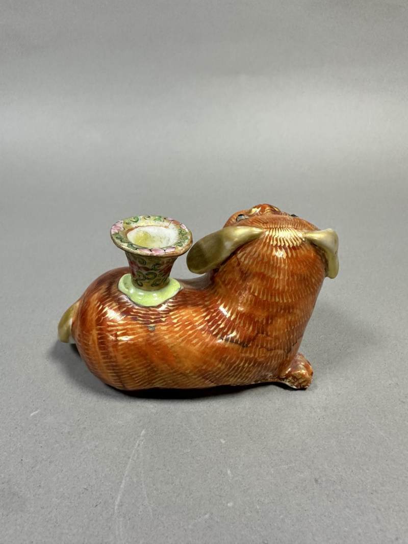    清 矾红描金狮子烛台（一对） - 图5