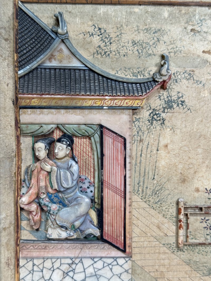 清乾隆 百宝嵌庭院人物故事图插屏 - 图15
