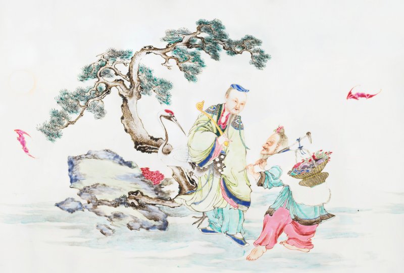 清雍正 洋彩松鶴遐齡採芝圖橄欖瓶 雙圈三行六字楷書款  YONGZHENG SIX-CHARACTER MARK IN THREE LINES IN UNDERGLAZE BLUE WITHIN A DOUBLE CIRCLE AND OF THE PERIOD (1723-1735) - 图5