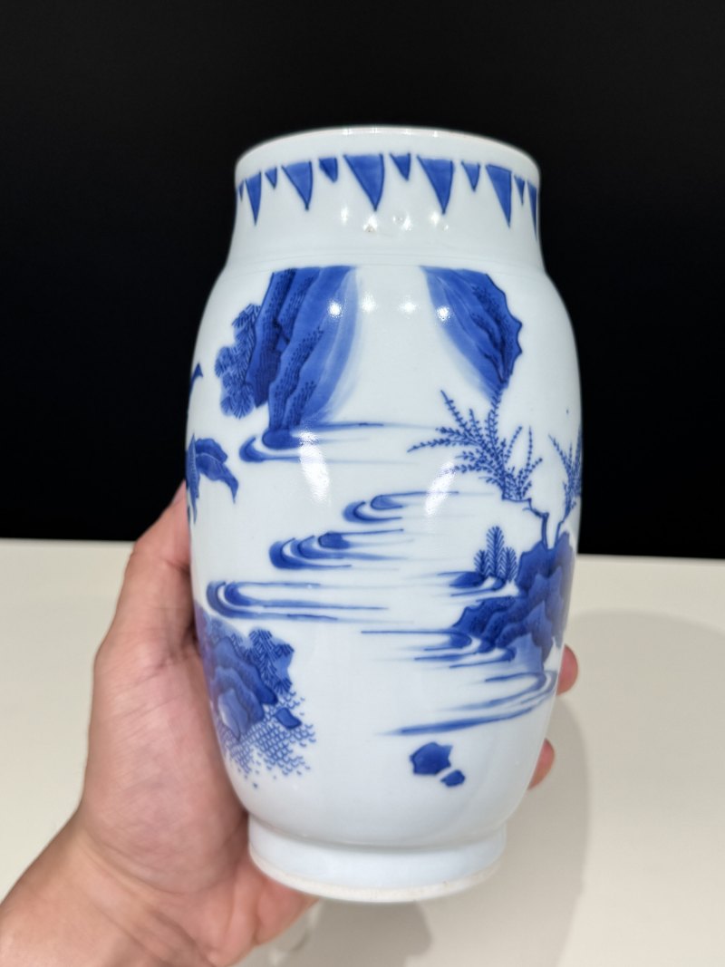 明崇祯 青花携琴访友图莲子罐 - 图7