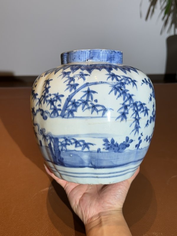 明万历 青花松竹梅瓜棱罐 - 图3