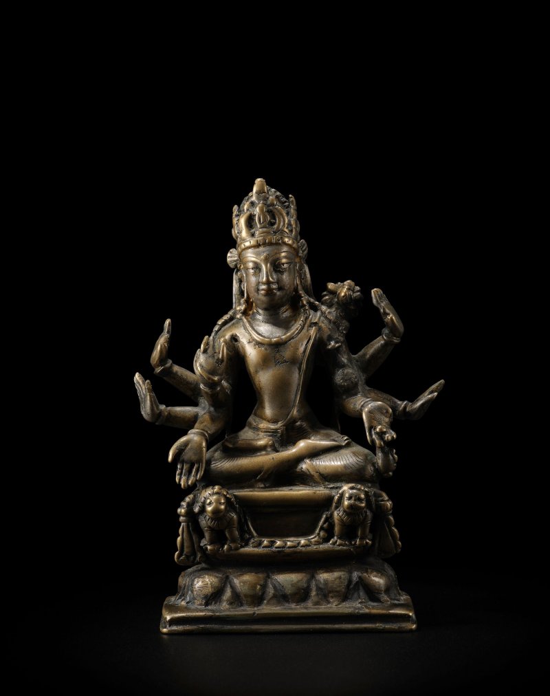 斯瓦特或克什米爾 九世紀 錯銀錯紅銅不空羂索觀音銅像 | A SILVER AND COPPER INLAID COPPER ALLOY FIGURE OF AVALOKITESHVARA AMOGHAPASHA - 图1