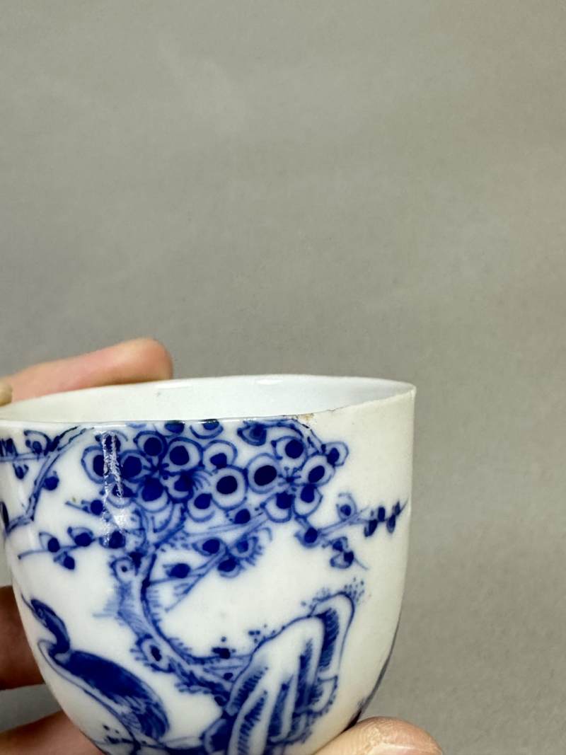    清中期 青花花鸟诗文卧足杯 - 图5