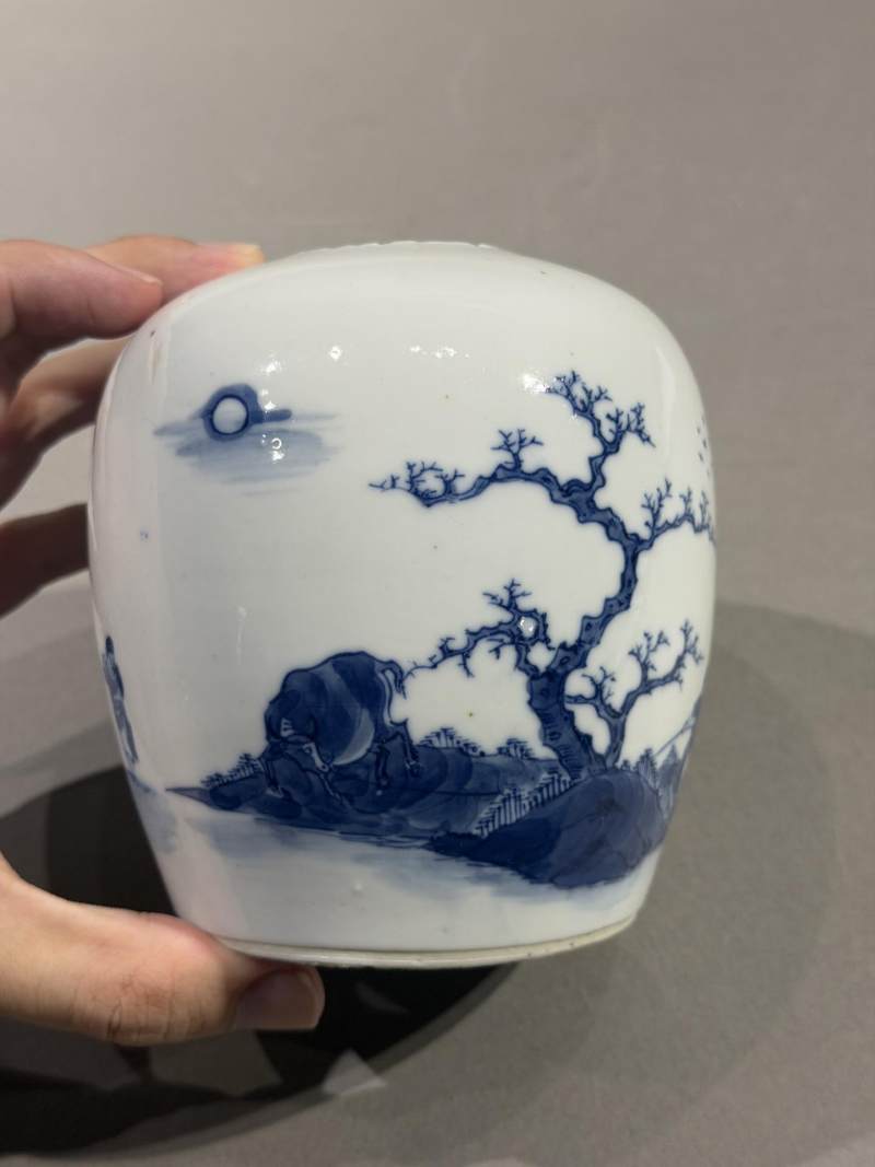    清 青花放牧图诗文罐 - 图4