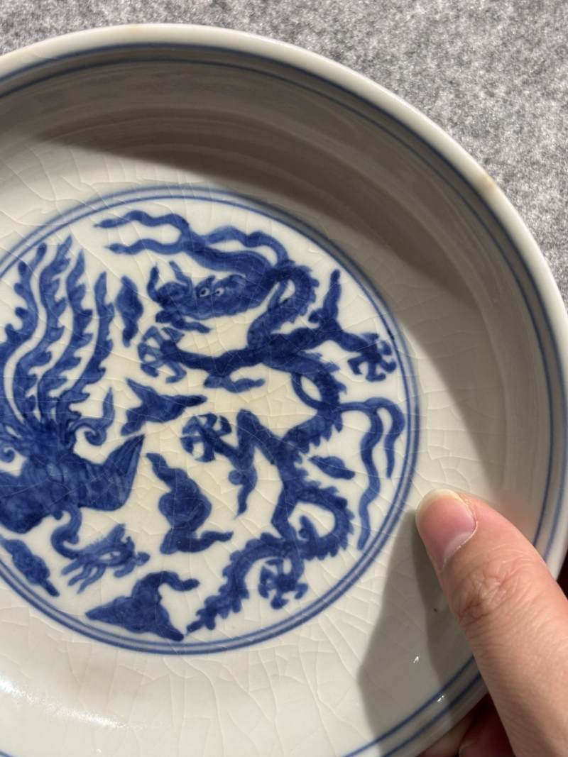    明嘉靖 青花龙凤纹盘 - 图5