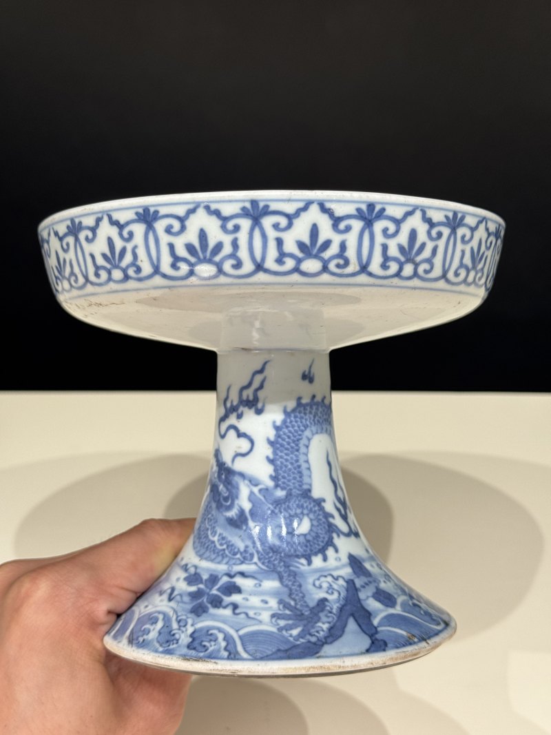 清康熙 青花鱼化龙纹高足盘 - 图6