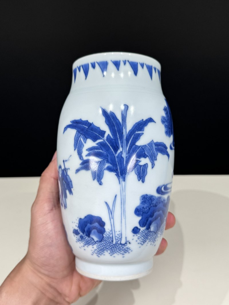明崇祯 青花携琴访友图莲子罐 - 图8