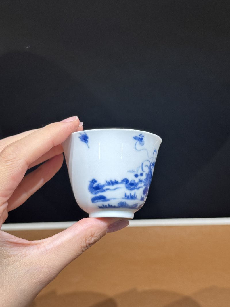 清康熙 青花鸳鸯荷花纹花神杯 - 图7