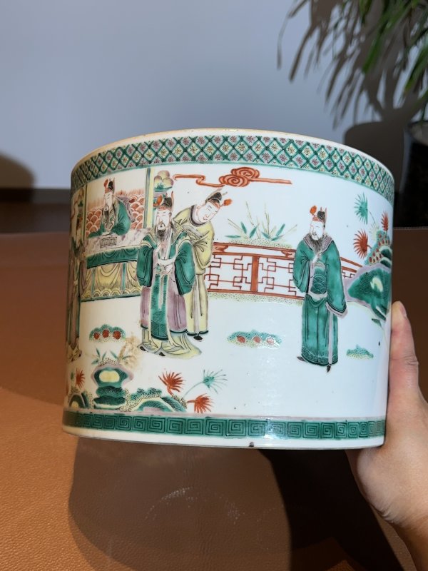 清晚期 五彩人物故事纹笔筒 - 图4