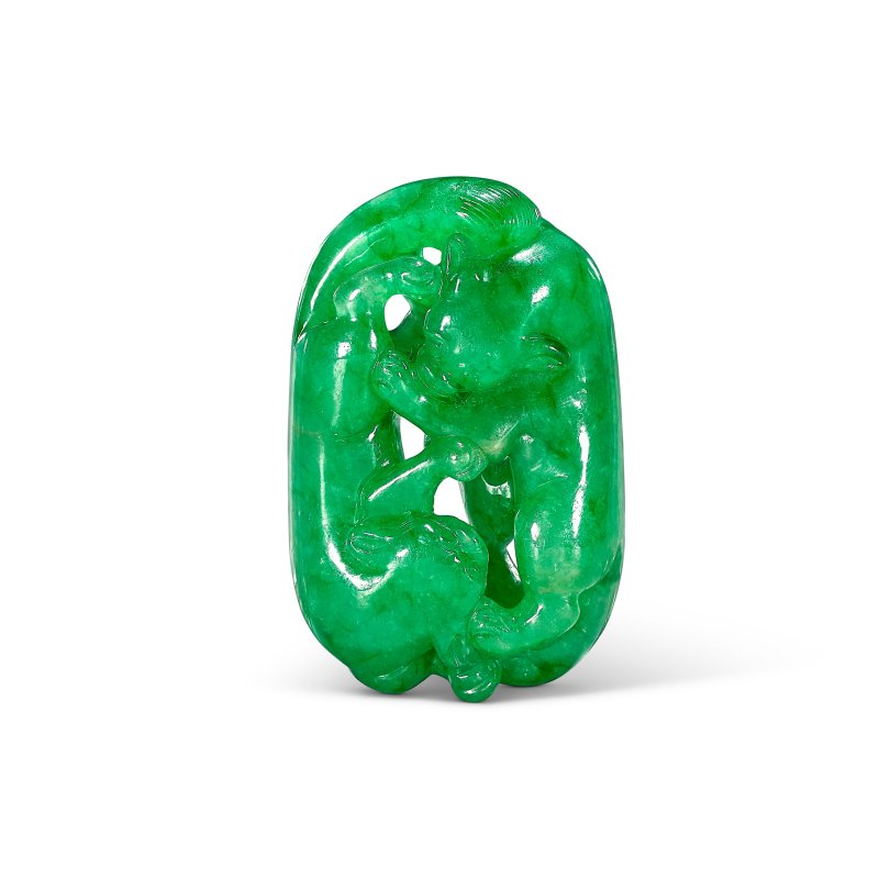 清十八/十九世紀 翡翠雙獾珮  QING DYNASTY, 18TH-19TH CENTURY